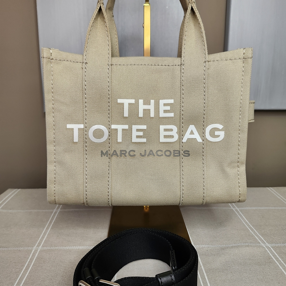 Marc Jacobs The Tote Bag Size Small In Tan With Black Strap And Silver Hardware
